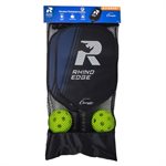 Ensemble de pickeball de 2 raquettes en bois «Rhino Edge» et 2 balles jaunes Rhino Pickleball® 