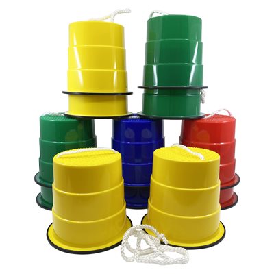 Ensemble de 6 paires d'échasses ajustables en plastique. 13 (5") Ensemble de 6 paires d'échasses ajustables en plastique. 13 (5")
