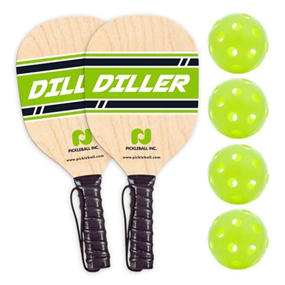 Ensemble de pickeball de 2 raquettes en bois «Diller» et 4 balles PickleBall Inc® Ensemble de pickeball de 2 raquettes en bois «Diller» et 4 balles PickleBall Inc®