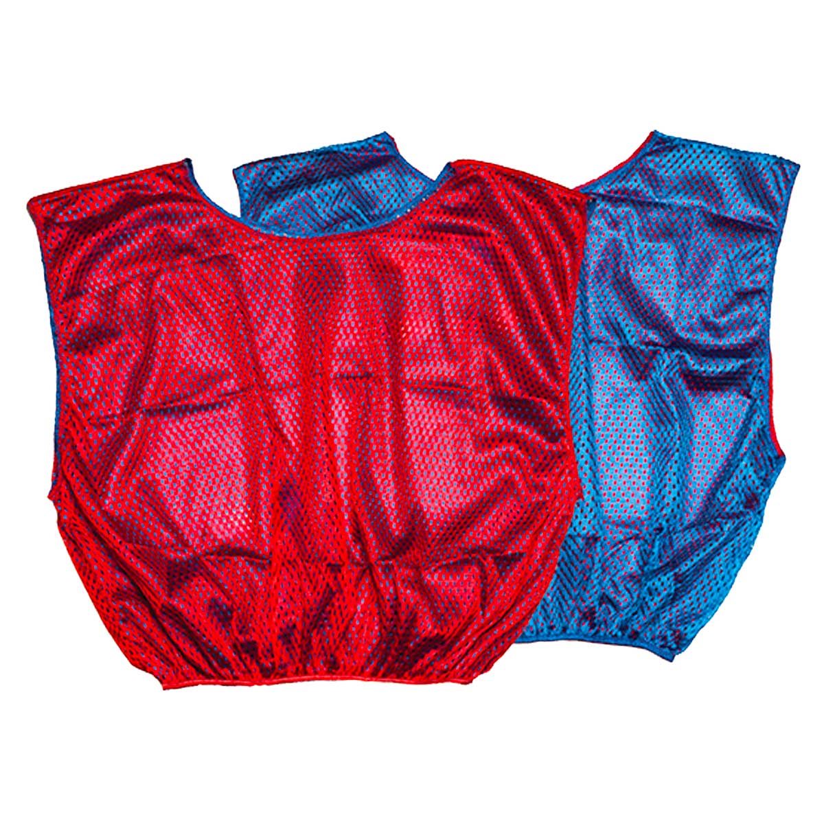 Lot De 12 Gilets D'entraînement Football Jeunes - Maille Nylon Respirante - Rouge Et Bleu - Taille Unique 61x42 Cm