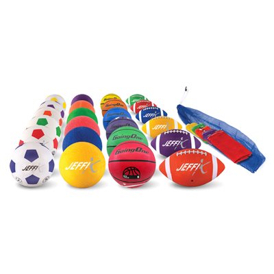 Ensemble de 24 ballons de sports assortis de taille intermédiaire avec sacs de transport Ensemble de 24 ballons de sports assortis de taille intermédiaire avec sacs de transport