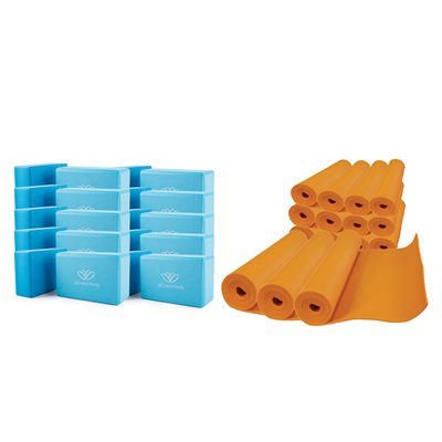 Ensemble de yoga de 15 tapis de 173 cm (68") et 30 blocs de 7,5 et 10 cm (3 et 4") Ensemble de yoga de 15 tapis de 173 cm (68") et 30 blocs de 7,5 et 10 cm (3 et 4")